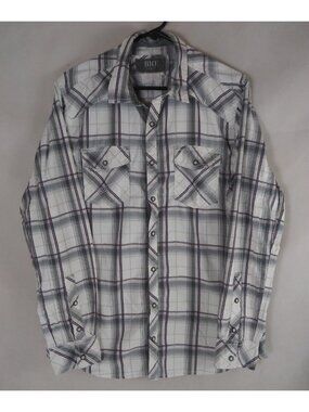 Buckle BKE Standard Fit Gray Plaid With Smokey Pearl Snaps Men's Shirt Large
